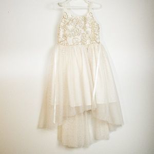 Girls Tulle Dress S6/6X White/Gold Floral Bodice Sleevless Hi-low Lined Zenzi
